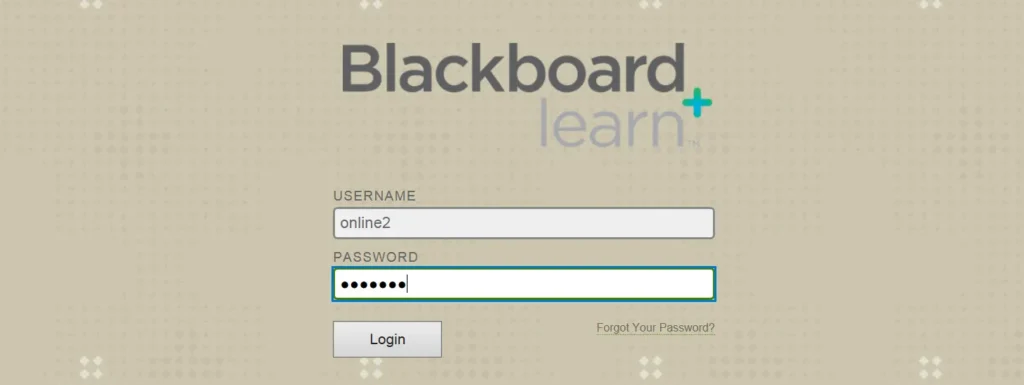 blackboard Login Screen