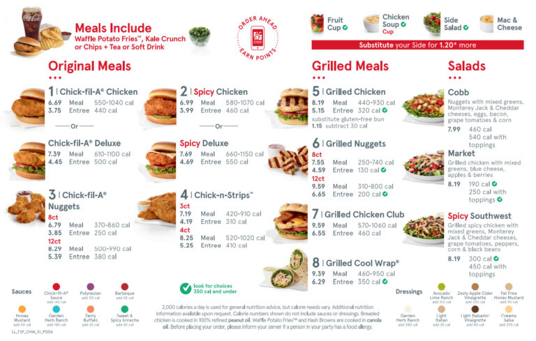 Chick fil A Menu